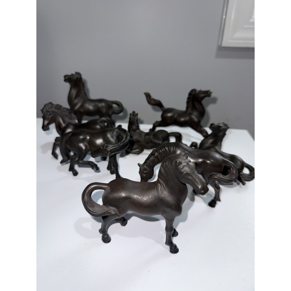 Set Of 8 Horse Figurine Laying Down Standing Brown Resin Marked WA Bronco Pony Q - Picture 4 of 6